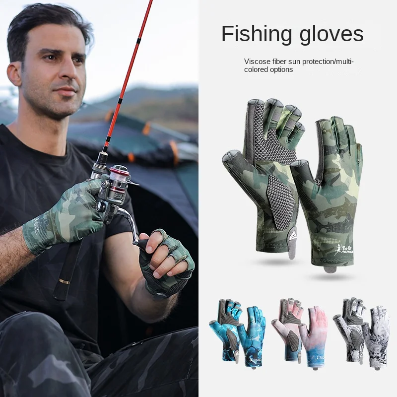 FLYSAND Professional UV Fishing Gloves Men's Ice Silk Fingerless