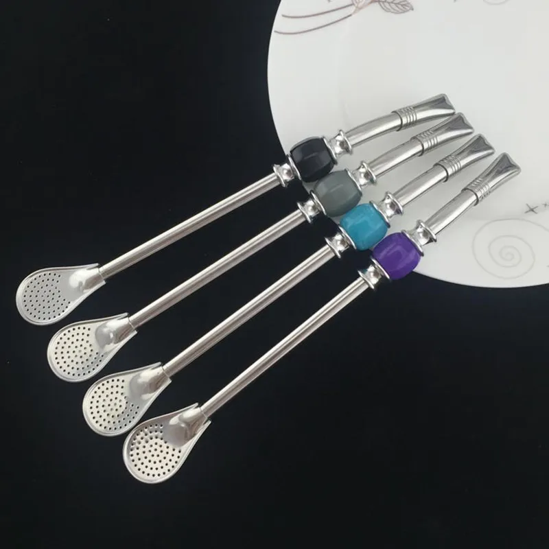 Washable Drinking Straw Spoon Tea Filter Yerba Mate With Cleaning Brush Tea Straws Bombilla Gourd Reusable Coffee Tools tea spoons