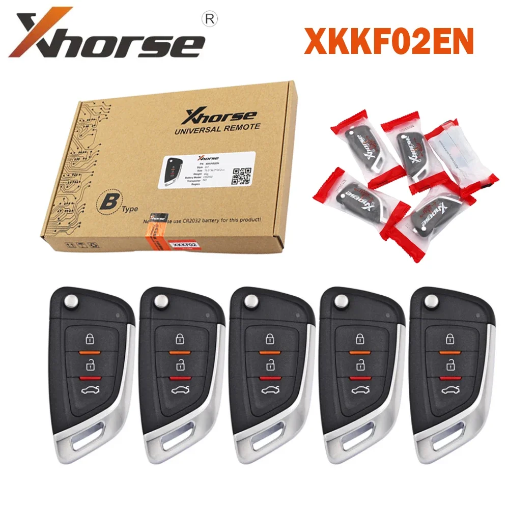 Lot de 5 télécommandes filaires Xhorse XKKF02EN VVDI à 3 boutons, clé de voiture universelle pliable série XK pour outils D.F Style VVDI2/VVDI Mini/Max 1