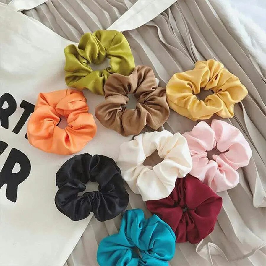 French Satin Gauze Hair Bands Solid Color Gut Ponytail Marble Head Leather Hair Bands Accessories