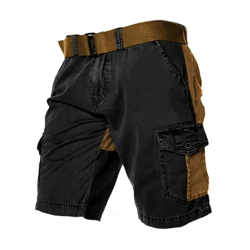 남성용 캐주얼 카고 반바지, 빈티지 패치워크 포켓, 지퍼 스트레이트 반바지, 패션 대비 색상, 루즈 반바지, 여름