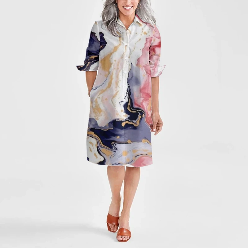 Irregular Asymmetric High Waist Elegant Shirt Cardigan Printed Dress Dress main image 0