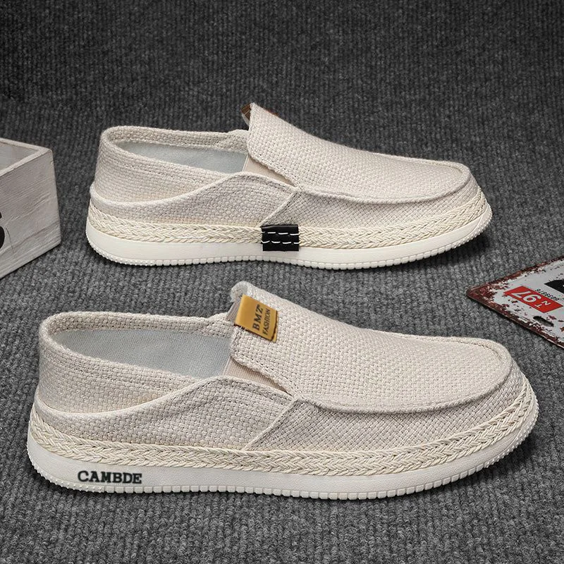 Men's Canvas Shoes Breathable Linen Summer Slip-On Casual Loafers Trendy Lazy Person's Flats Comfortable Wear for Daily Use