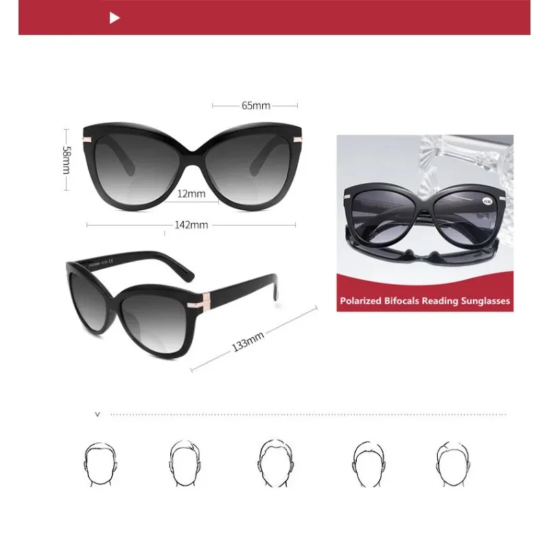 Luxury Cateye Polarized Bifocal Reading Sun Glasses Women Presbyopia Eyeglasses Cat Eye Sunglasses Diopter +1.0 To +3.0 5