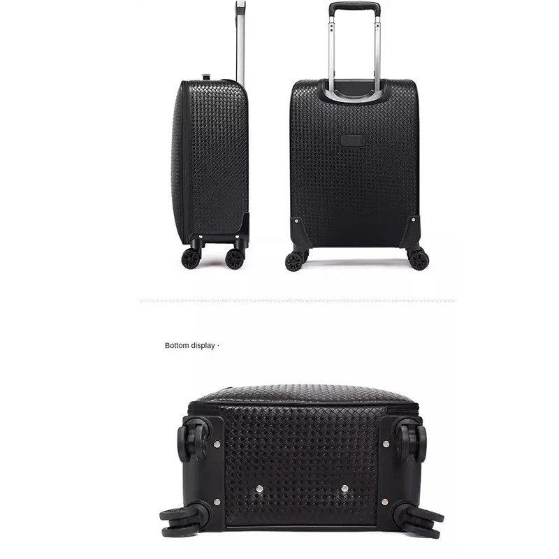 Genuine Leather Trolley Case 20 Inch Men's Business Boarding Suitcase Universal Wheel Luggage Bag 16 Inch Woven Pattern Leather