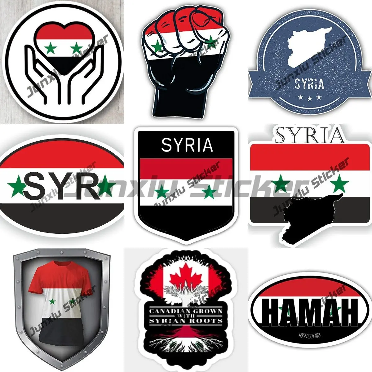 

Syria Country Code SYR SY Sticker with Flag Syria World Flag Fist Decals Coat of Arms of Syria Cover Scratches Decal Accessories