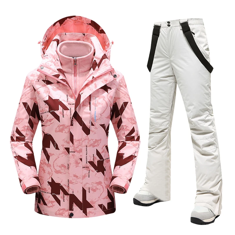 

Women's Ski Suit Waterproof Snowboard Jacket Pants Warm Winter Snow Coat Mountain Windbreaker Hooded Raincoat Female Ski Outfits