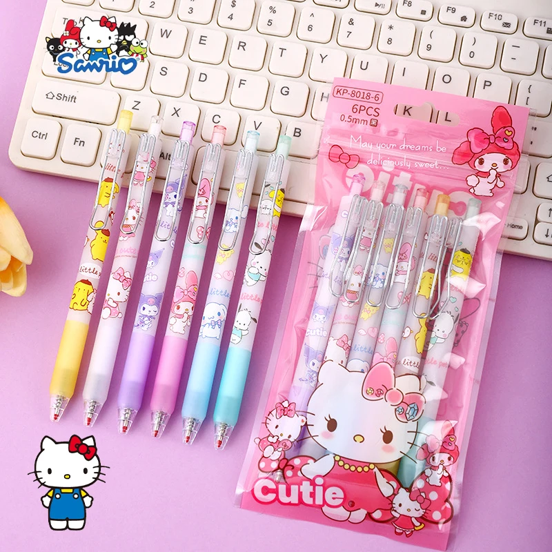 

6Pcs Hello Kitty Sanrio Neutral Pen Kawaii Anime Student Gel Pen Examination Office Signature Stationery Baby Toys Girls Gifts