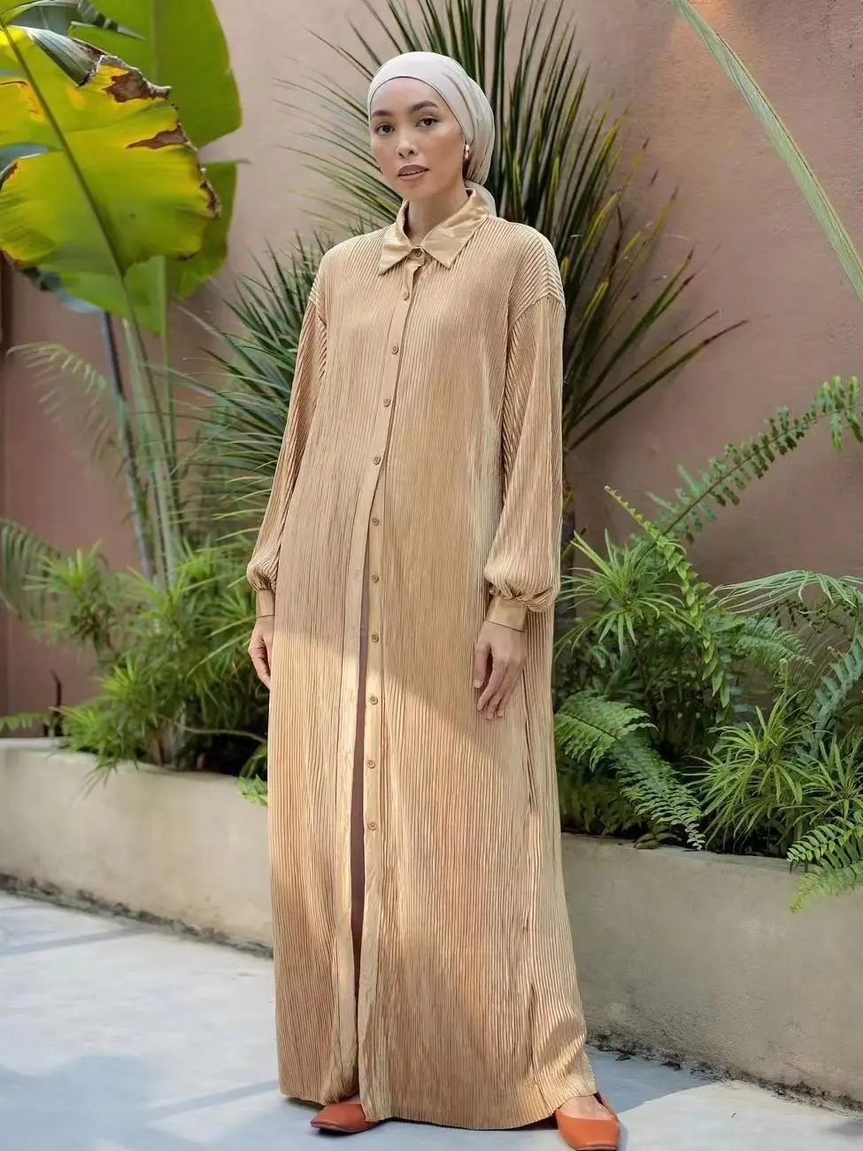 Fashion Colorful Strench Pleated Muslim Dress Dubai Fashion Abaya Dubai