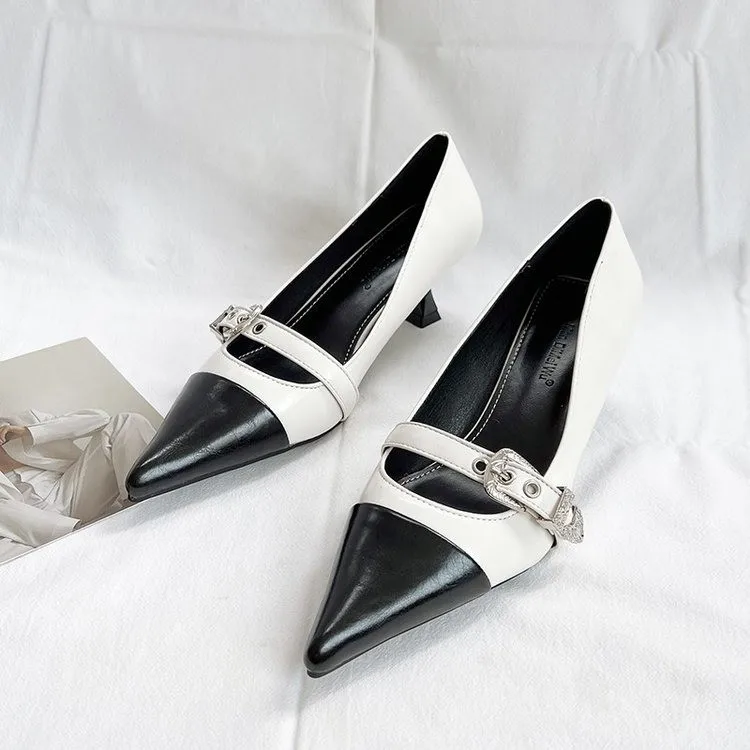 Zapatos de tacón clásicos de 6,5 cm, tacones de aguja sexis para mujer, zapatos de punta estrecha, tacones negros y rosas, tacones para mujer_voghion.com