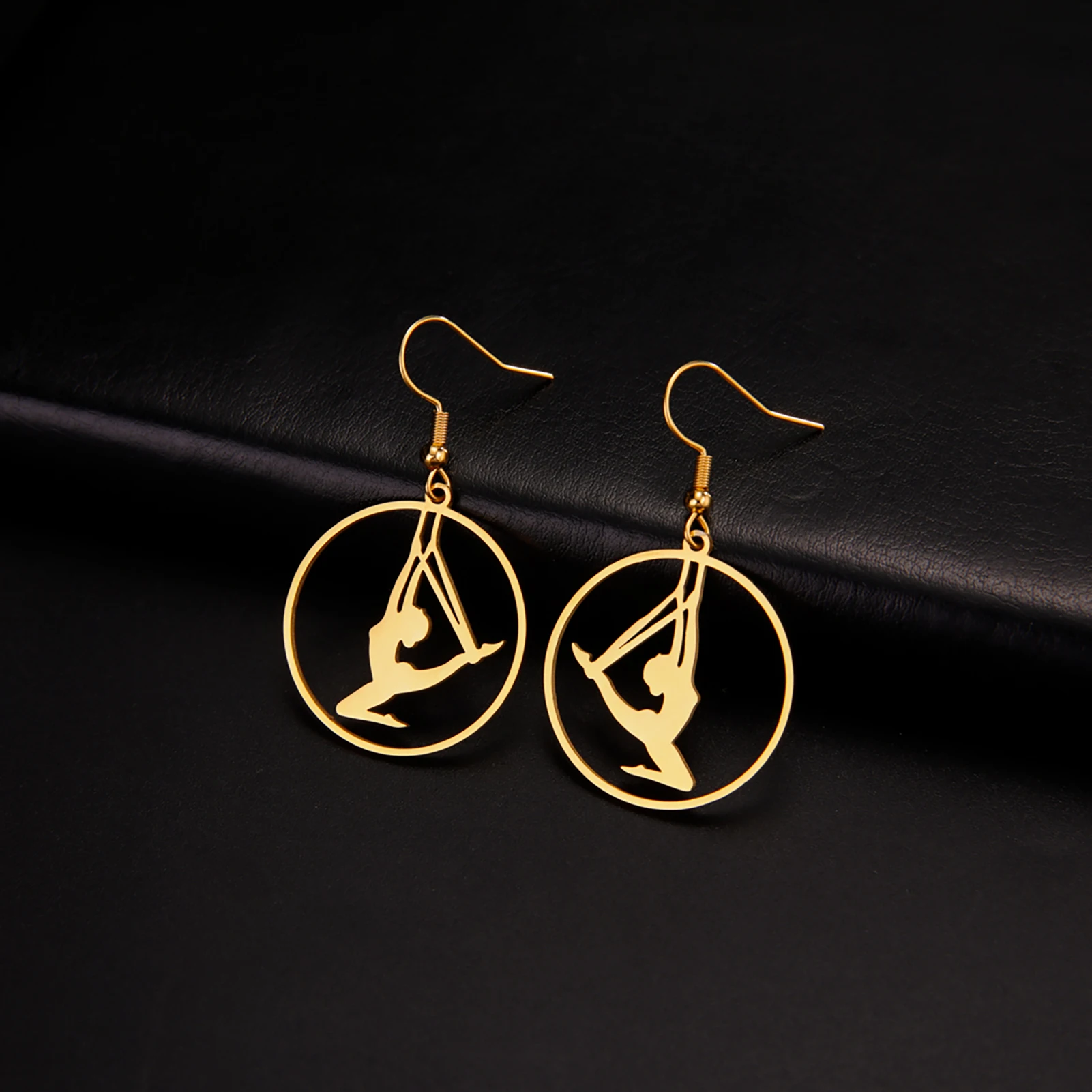 Pole Dance Action Dangle Earrings for Women Stainless Steel Gold Color Yoga Girl Hoop Earring Fashion Gymnastics Jewelry Gifts 4