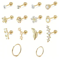 Drperfect Surgical Stainless Steel 16G Cartilage Earrings Studs Helix Couch Hoop Piercing Earrings Set Opal Shiny Earrings 1