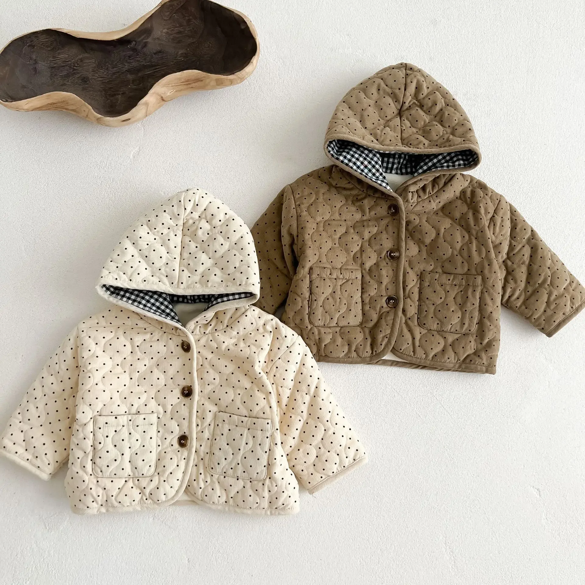 9534E Children Clothes Hooded Cotton-padded Coat Winter Spring Wave Dot Baby Boy's Coat Cotton-padded Hooded Girl's Jacket baby jacket baby coat children jacket