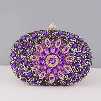 Flower Rhinestones Evening Bags Metal Prom Clutch Diamonds Clutch With Chain Shoulder Handbags Wedding Female Purse - Image 3