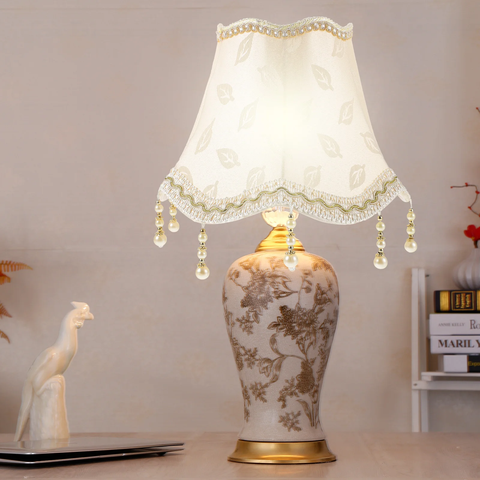 

Vintage Lamp Shade Victorian Lampshade Beads Fringe Flower Pattern Cloth Lamp Cover Antique European Cloth Lamp Covers