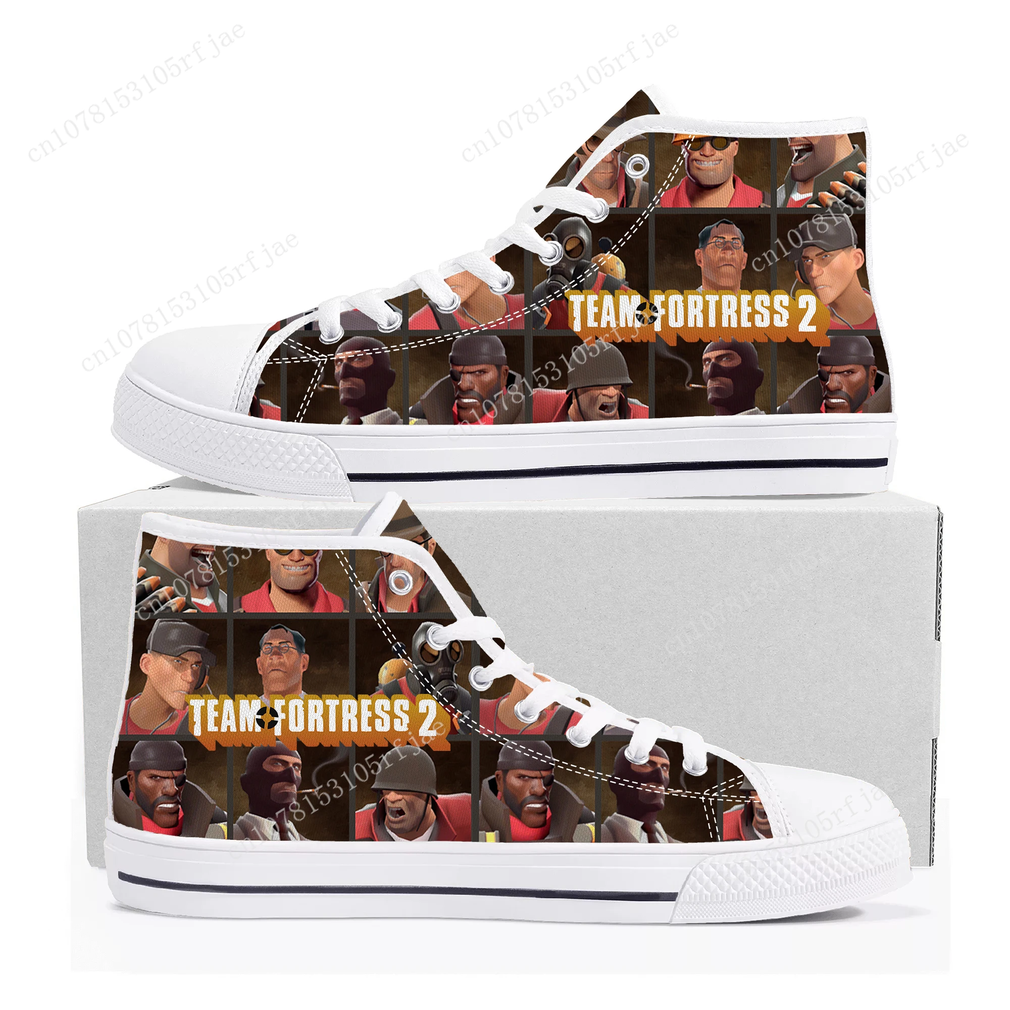 Team Fortress 2 High Top Sneakers Cartoon Game Mens Womens Teenager High Quality Canvas Shoes Casual Fashion Tailor Made Sneaker