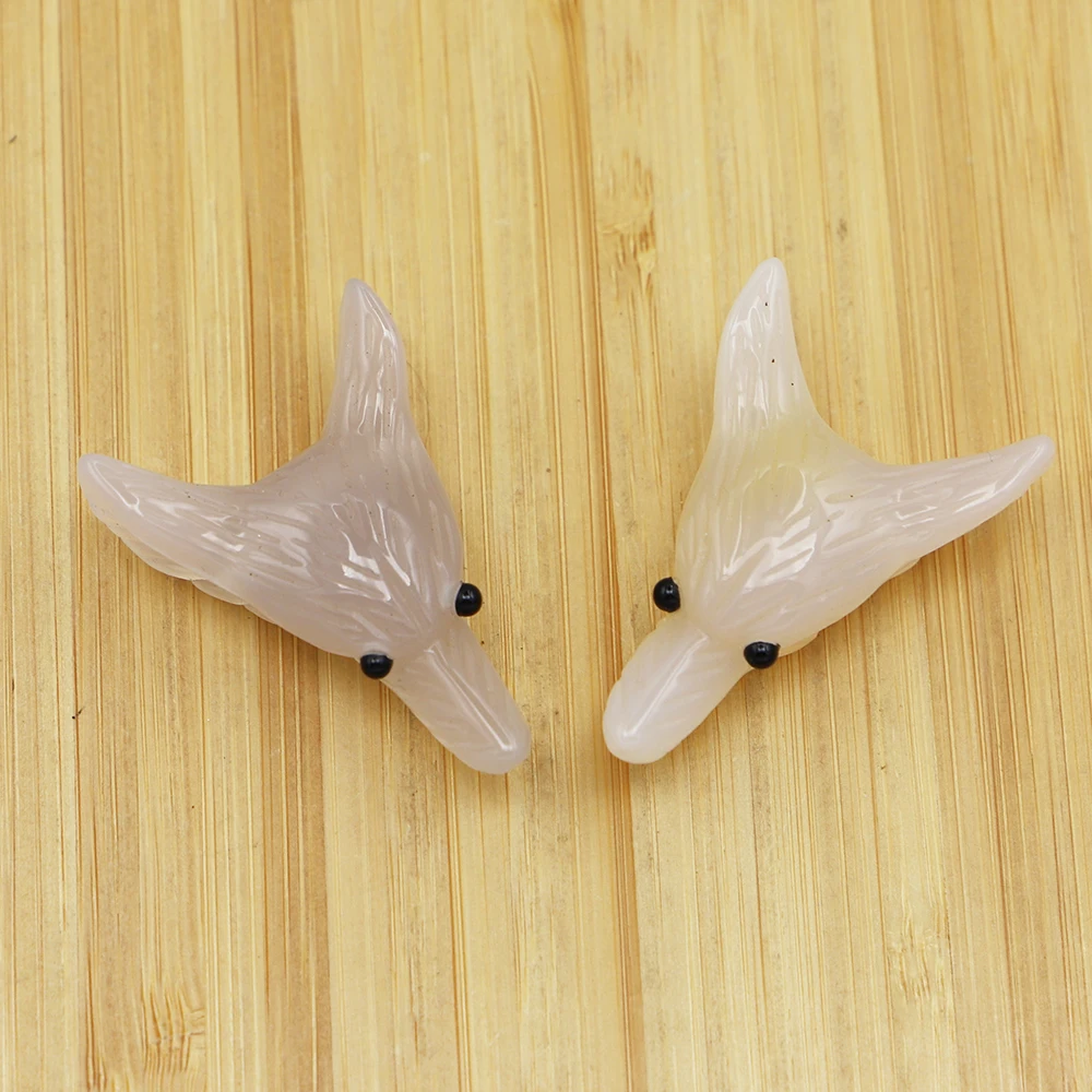 Natural Stone Pendant Wolf Head Animal Crystal Jewelry Quartz Healing Reiki Charm Handcraft Necklace Decoration Accessories 2Pcs