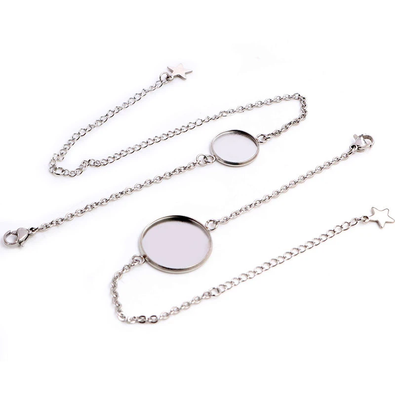 Set of 2 Adjustable Stainless Steel Bangle Base Bracelet Blanks with Multi-Size Bezel Trays