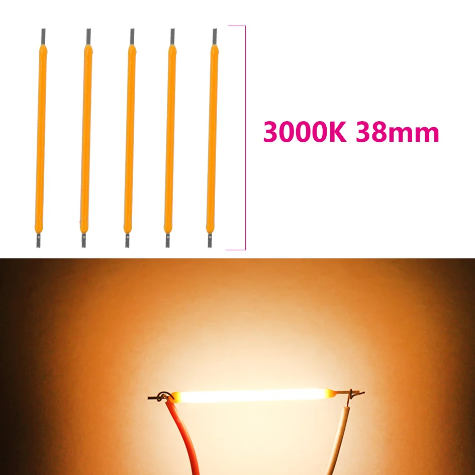 20Pcs Dc 3v 12v 57v 38MM Cob Led Filament 2200k Weiß Blau Rot rosa Edison-birne Teile Lampe Glühlampen Licht Zubehör Dioden – Detail 4