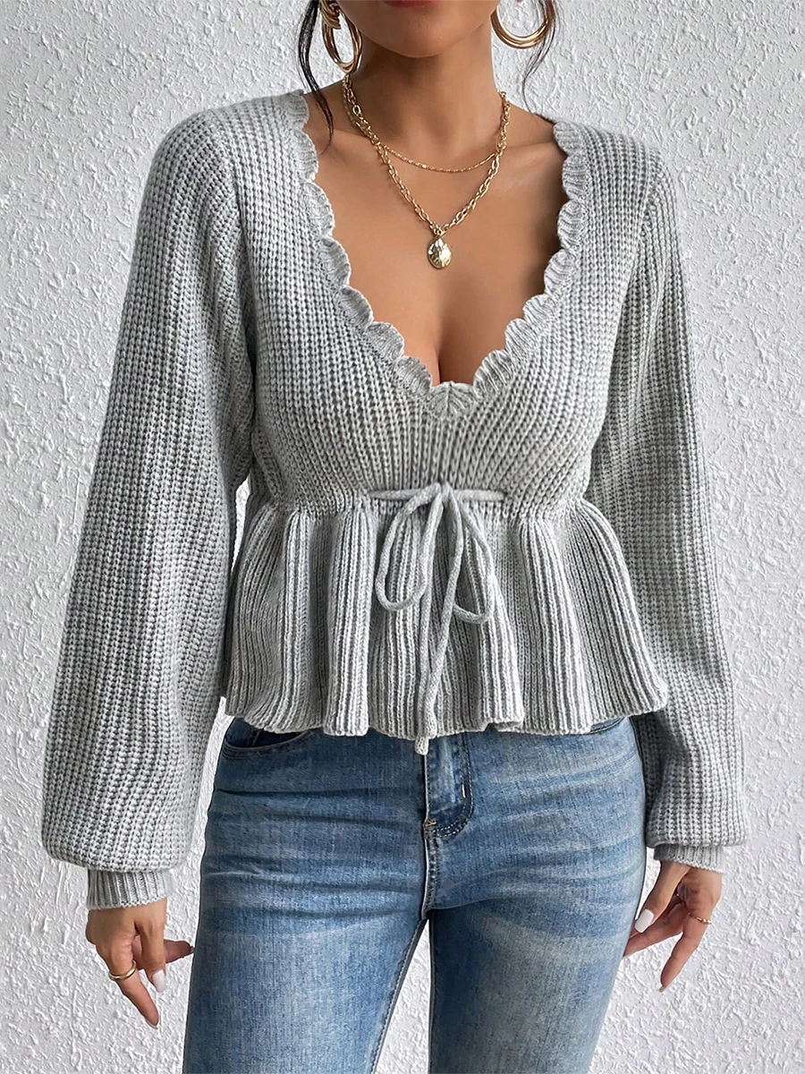 Deep V Neck Knit Top