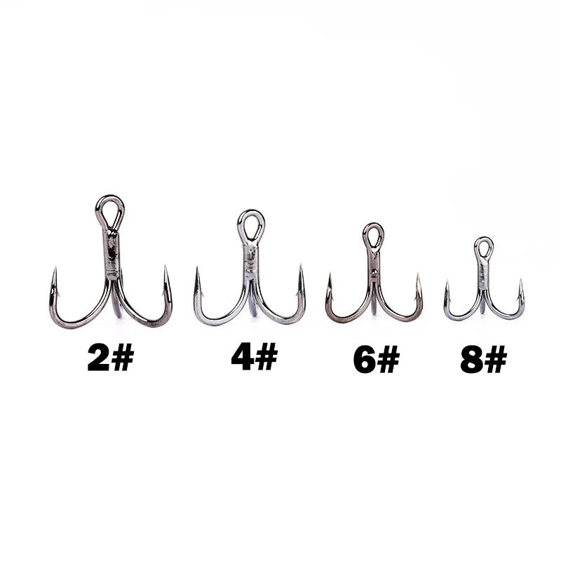 OUTKIT 10pcs 6x Strong Super Sharp Round Treble Hook Antirust High Carbon Steel 2 4 6 8# Sea Treble Hooks Fishing Tackle