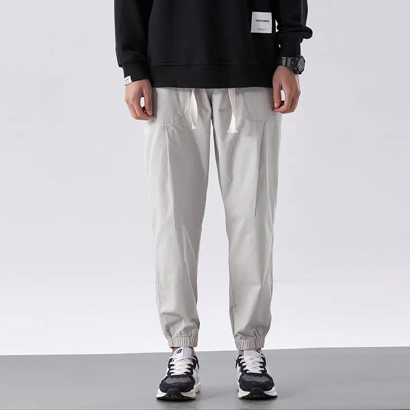 

Male Cargo Pants Men's 2023 Summer Ice Silk Tide Brand Harajuku Classic Style Loose Straight Drape solid color Mens Pants V02