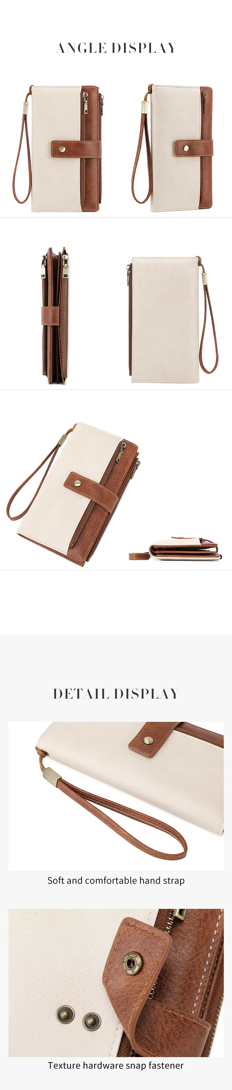 Damen-Geldbörse, RFID, großes Fassungsvermögen, Kreditkartenetui, modische Reißverschlusstasche, Leder, zweifach gefaltet, Kontrast-Armband, Clutch, Münzgeldbörse – Detail 9