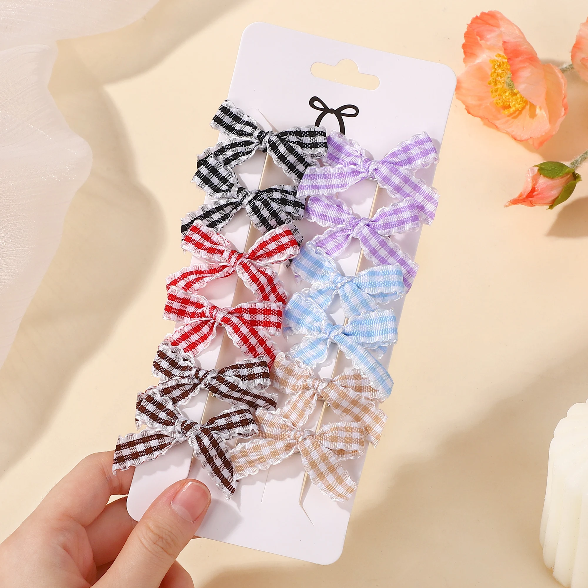 Children's Colorful Mini Hair Bow Clips - Pack of 10