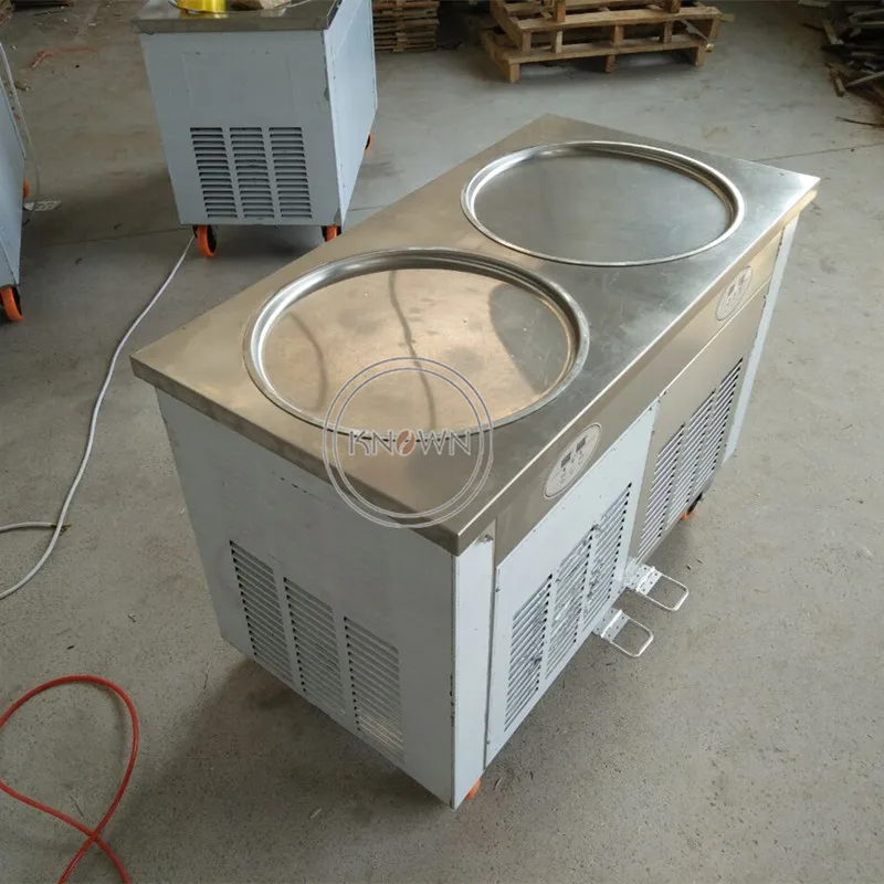 Round Pan Ice Cream Machine Double Barrel Commercial Stainless Steel Yogurt Rolls Maker 6