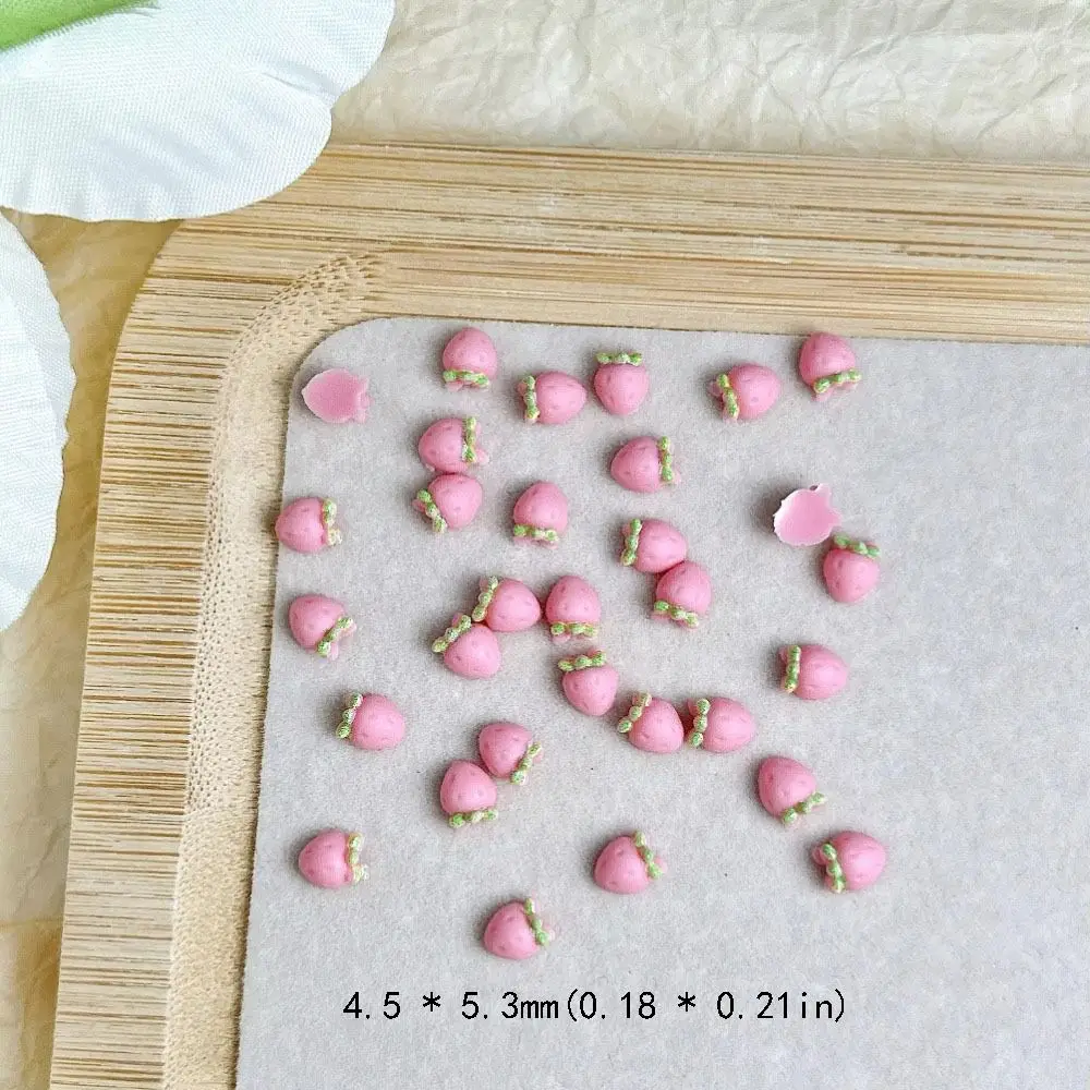 50PCS Resin Strawberry Nail Decorations Macaron Colored Cartoon Nail Art Charms Nails Crafts Simulated Strawberry Nail Stickers