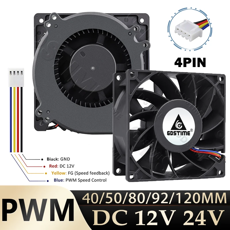 Gdstime PWM Fan FG 4PIN 120mm Ball Cooler For PC Case Fan 12V 24V Mini Fan 40MM 3D Printer Radial Cooling Fan 5015 Turbo Blower