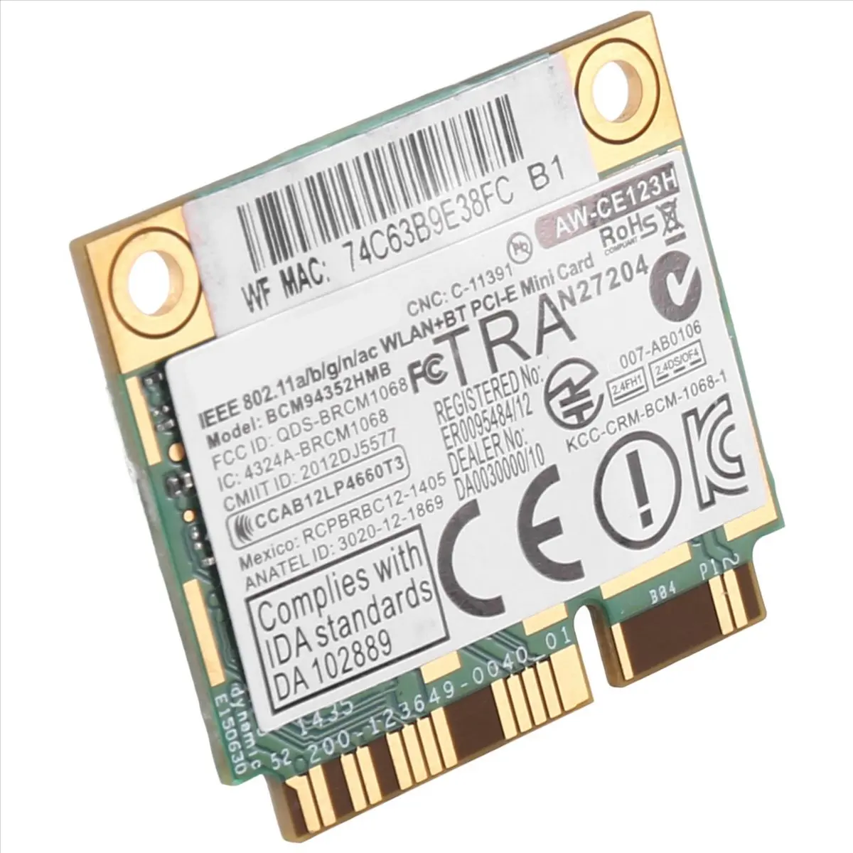 AzureWave BCM94352HMB WIFI 카드 미니 PCIe 802.11AC 867Mhz 무선 WIFI WLAN 블루투스 카드용으로 적합합니다.