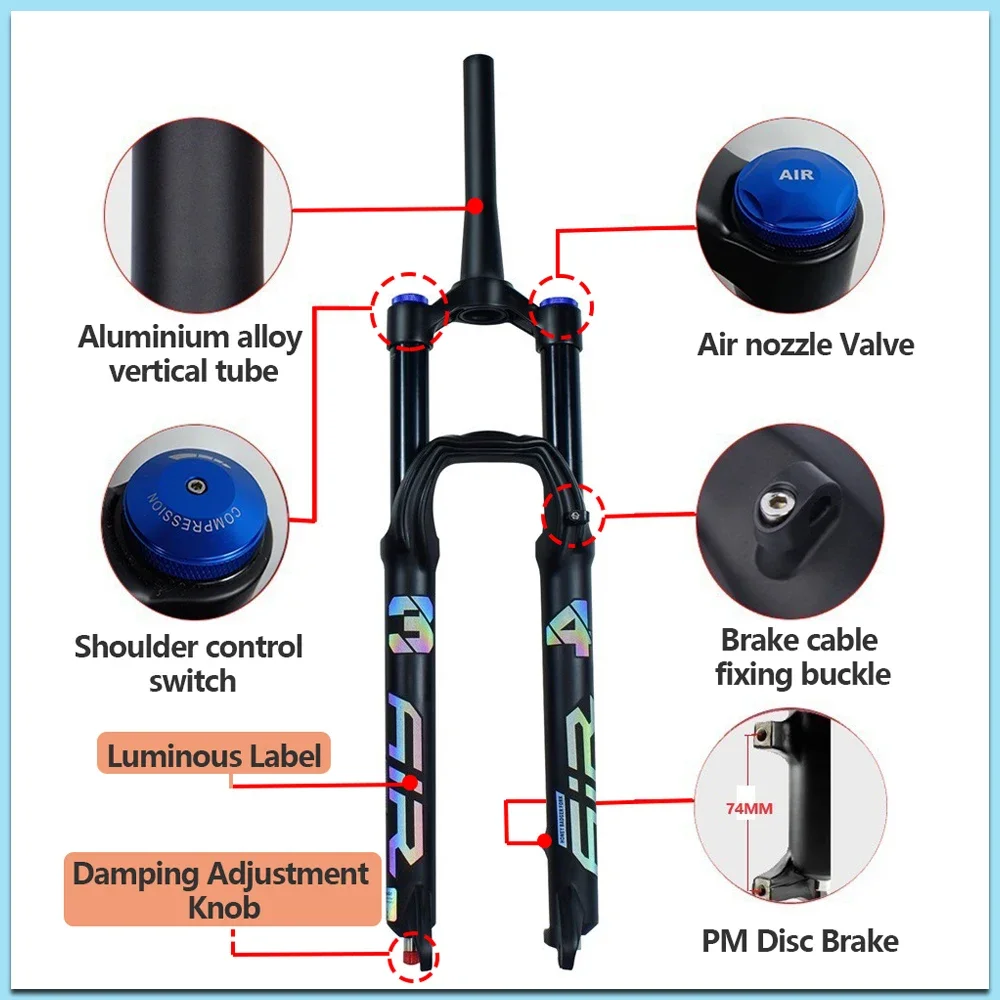 パーツ MTB Air Suspension 27.5-29 inch MTB Bicycle Air Suspension Fork 26/27.5/29er Thru Axle Damping