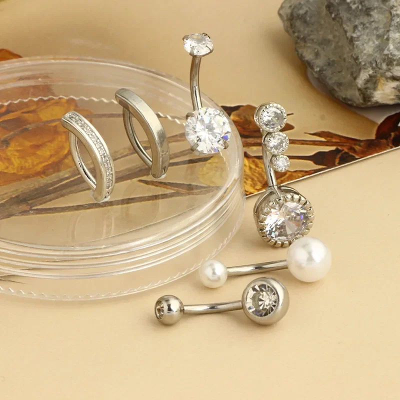 Belly Button Piercings Stainless Steel Zircon Belly Button Piercing Surgical Stainless Steel Pearl Belly Button Ring for Women Sexy Navel Jewelry