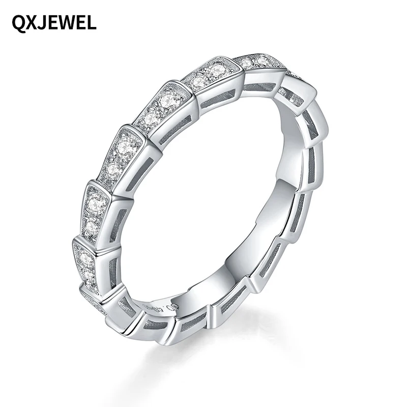 

QXJEWEL Snake Bone Wedding Band Pave Setting 925 Sterling Silver Full Eternity VVS Moissanite Fashion Ring Customizable For Gift