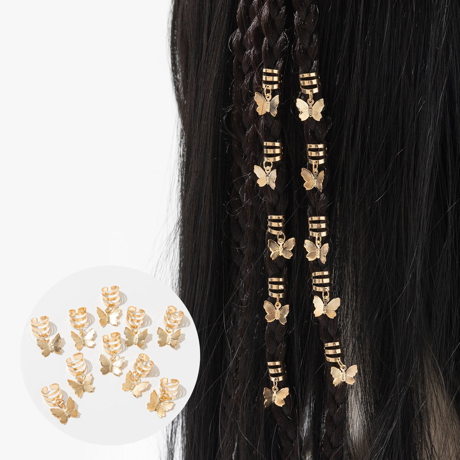 

10PCS Braid DIY Pendant Hair Clips For Women Girls Silver Gold Color Hair Braid Star Love Pendant Hair Ornament Hair Accessories