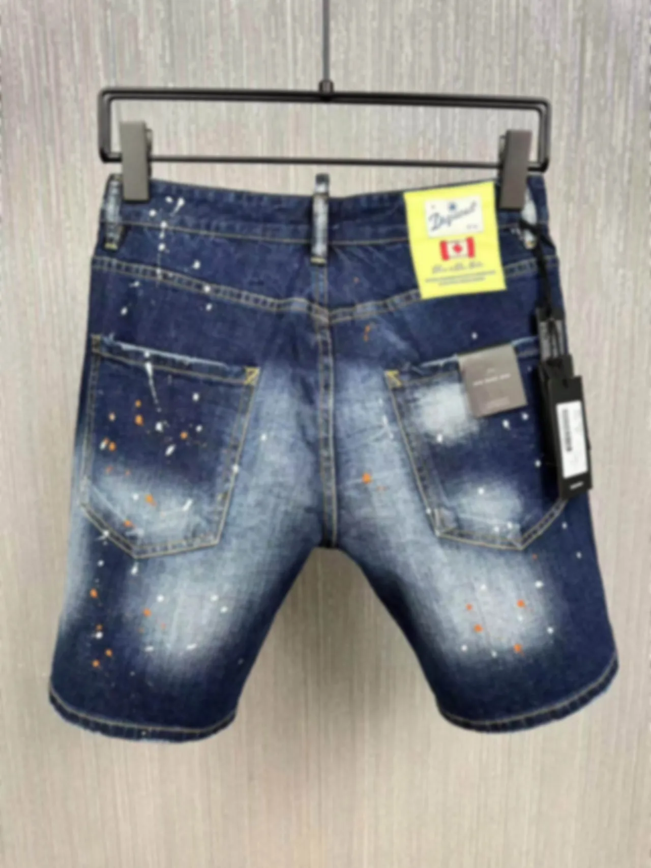 2024 Summer New Five Piece Pants Fashion Men's Washed and Worn Hole Patch Printed Slim Fit Micro Elastic D2 Jeans Shorts Men's