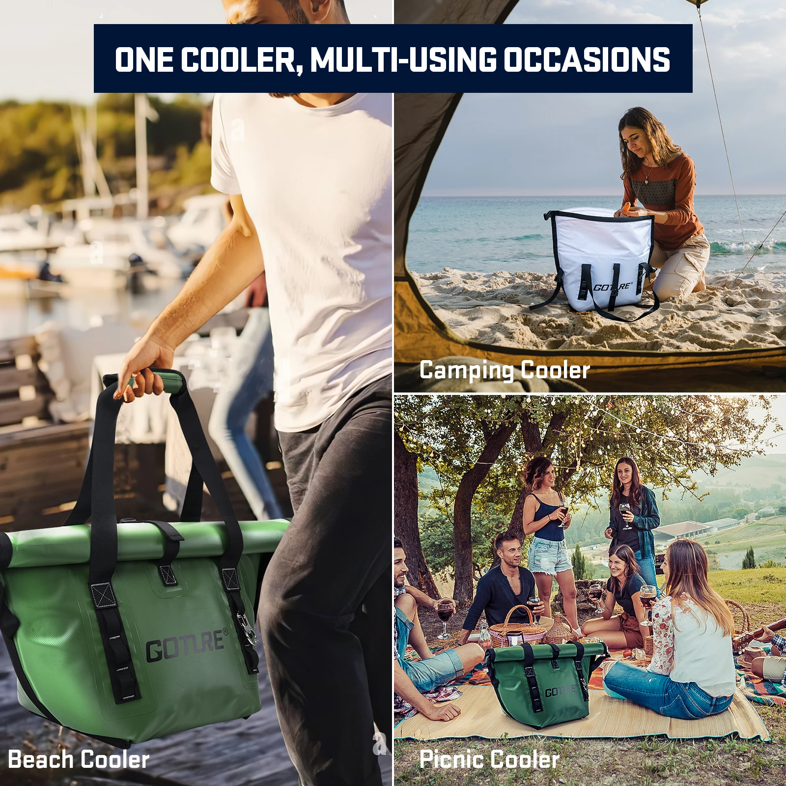 Portable Cooler Bags Thermal Insulation Package Food Cold Drink Camping Refrigerator car Ice Pack Picnic Lunch Bag Goture
