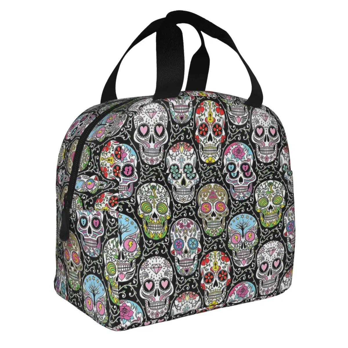 

Mexican Skull Pattern Insulated Lunch Bags Leakproof Halloween Pumpkin Spooky Horror Cooler Bag Tote Lunch Box Food Storage Bags