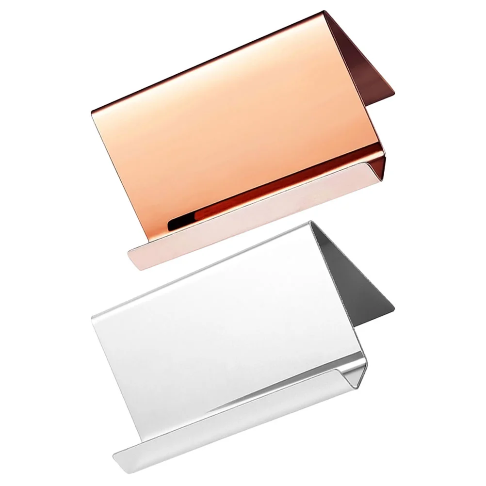 

2 Pcs Stainless Steel Business Card Holder Metal Display Stand Base Name Cards Convenient Office