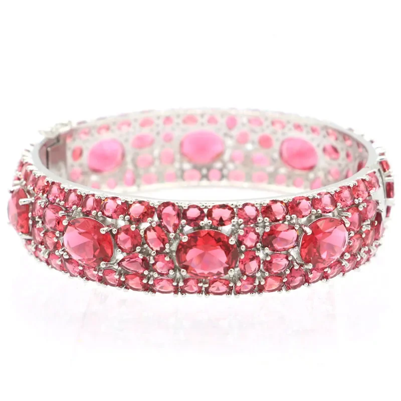 43g 925 SOLID STERLING SILVER Bangle Customized BRACELET Big Heavy Tanzanite London Blue Topaz Rhodolite Garnet  7.5inch