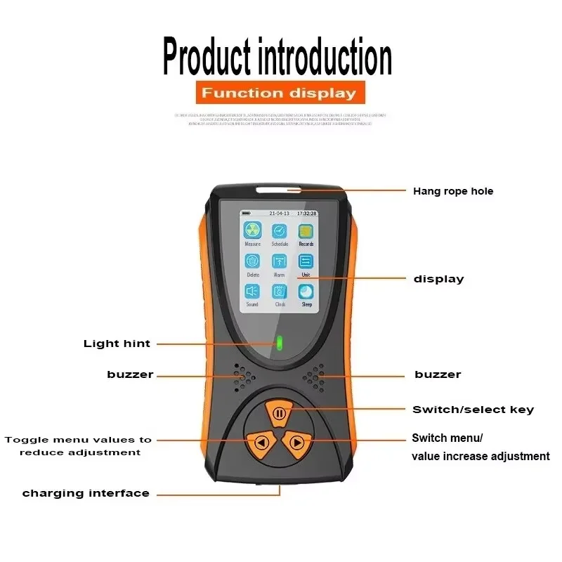 Nuclear Radiation Detector Geiger Counter TFT 2.0 Color Screen Lithium Battery Sound Light Alarm Industrial Experiment For radiation detector,geiger counter