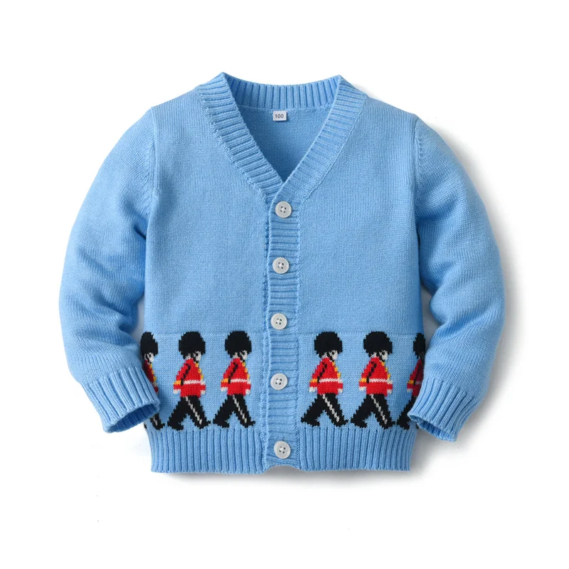 Boy Knitwear Cardigan Knit Sweaters for Boys Pullovers Kids Embroidery Soldier Knitted Sweater Children Winter Tops Baby Coat
