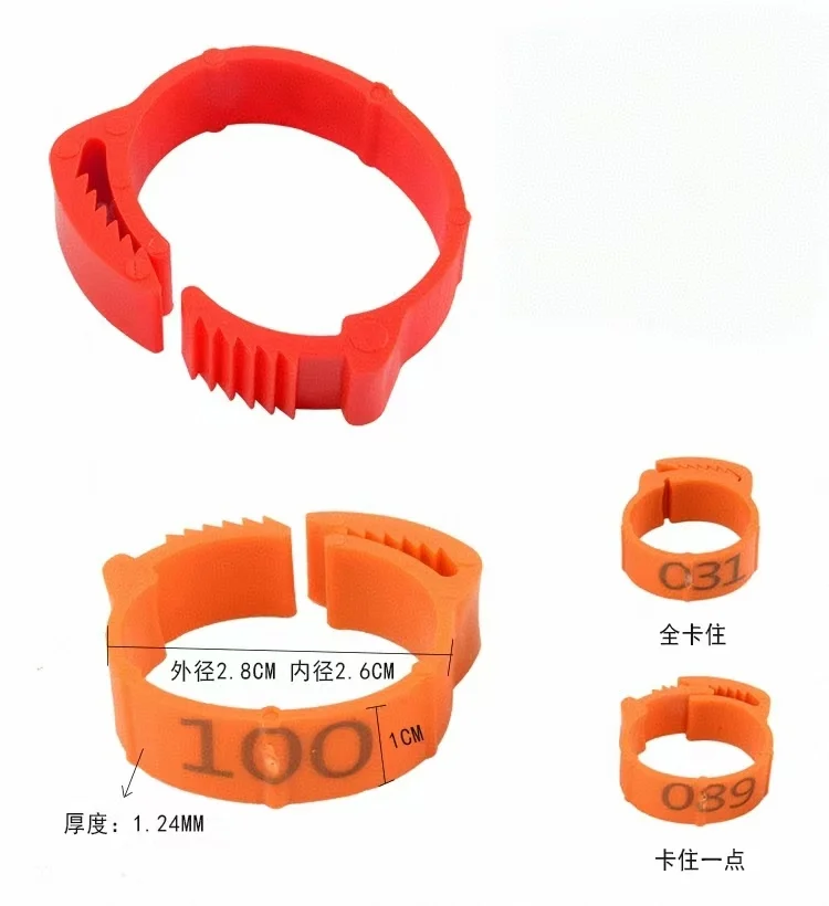 100pcs Chicken Foot Ring Label Buckle Plastic Adjustable Poultry Leg Snap Ratchet Clip Digital Duck Pigeon Goose Farm Feed Tools bird foot rings birds foot rings