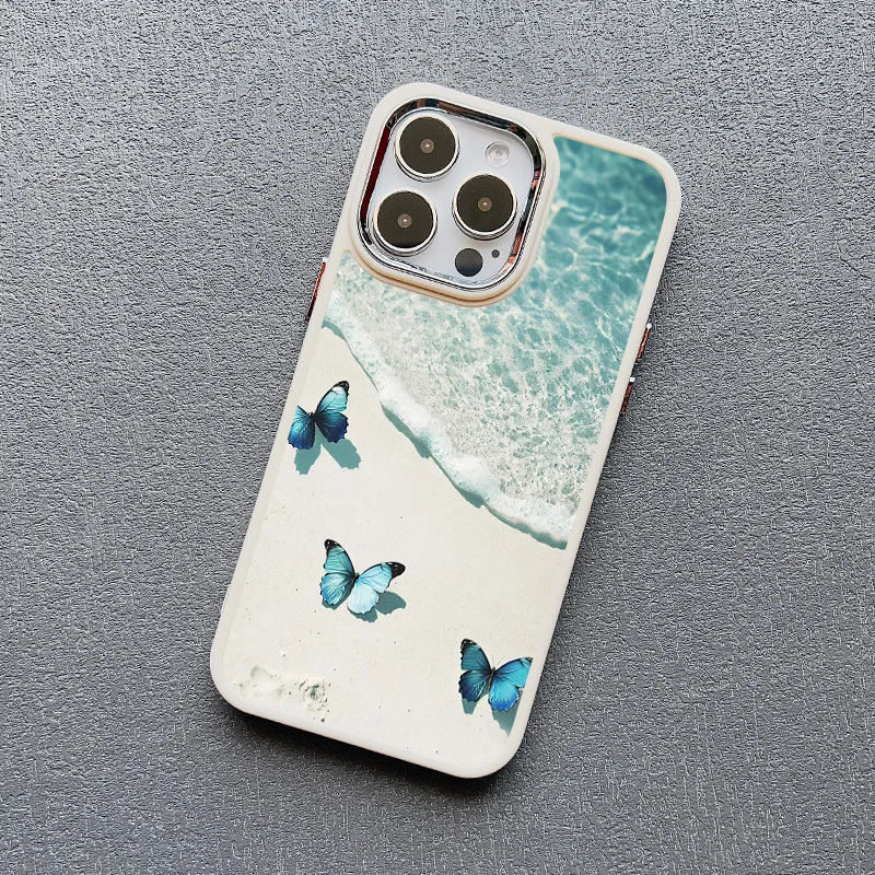 Blue Butterfly Ocean Waves Silicone Phone Case Cover