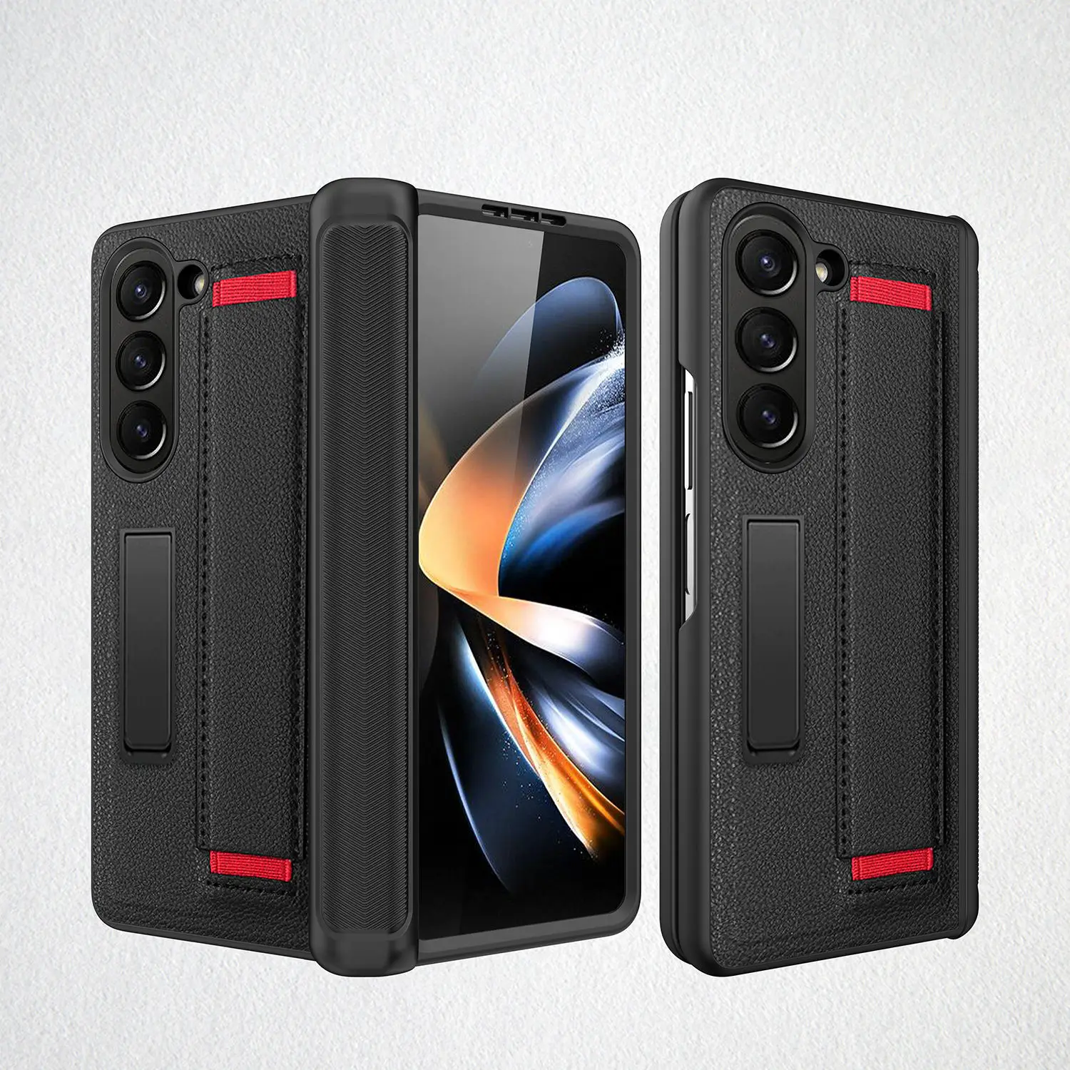 

Кожаный чехол с рисунком личи для Samsung Galaxy Z Fold 5, оболочка мембраны, интегрированная с невидимым кронштейном, полностью покрывающая браслет