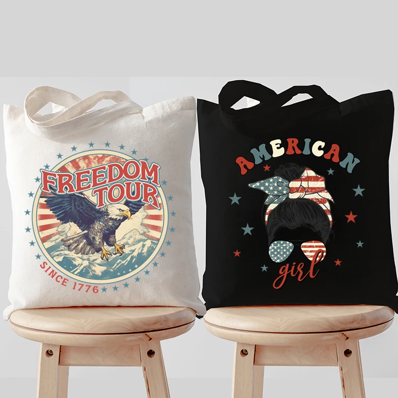 

America Girls Graphics Women Handbags Freedom Tour Since 1776 Print Tote Bags Harajuku Shopping Bags Fashion Lady Shoulder Bags
