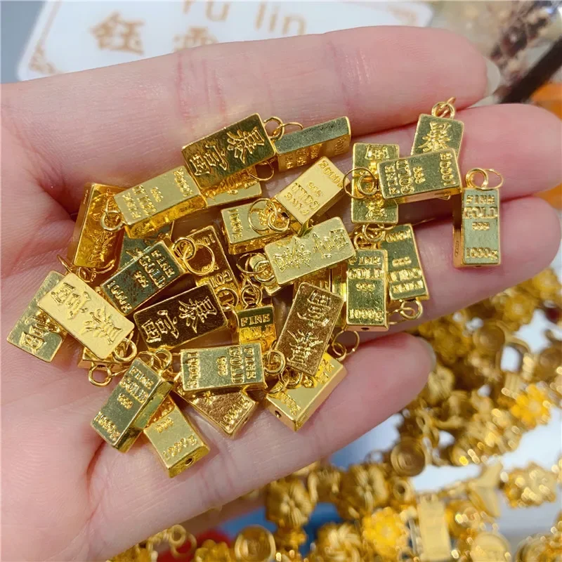 

Real 24K Pure 999 Gold Pendant Necklace Luxury Gold Bricks Design Pure AU750 Chain For Women Fine Jewelry Gift