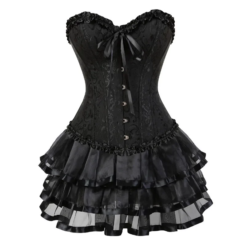 Description Picture 5 of itemSexy Corset for Women Plus Size Coustume Overbust burlesque Vintage Corset and Skirt Set tutu Corselet Bustier Victorian Gowns