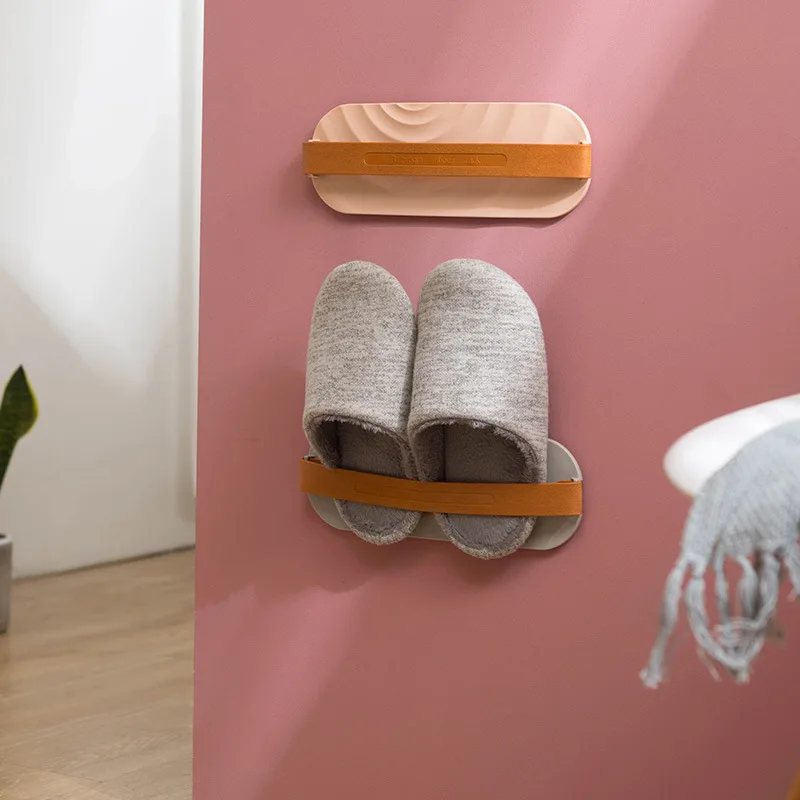 Wall Mount Seamless Stickers Shoes Rack Bathroom Wall-Mounted Slippers Shelf Quick Drying Slippers Storage Rack